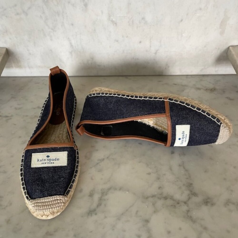 KATE SPADE Lara Denim Jute Leather Tab Espadrille Flat 7 - Picture 4 of 16